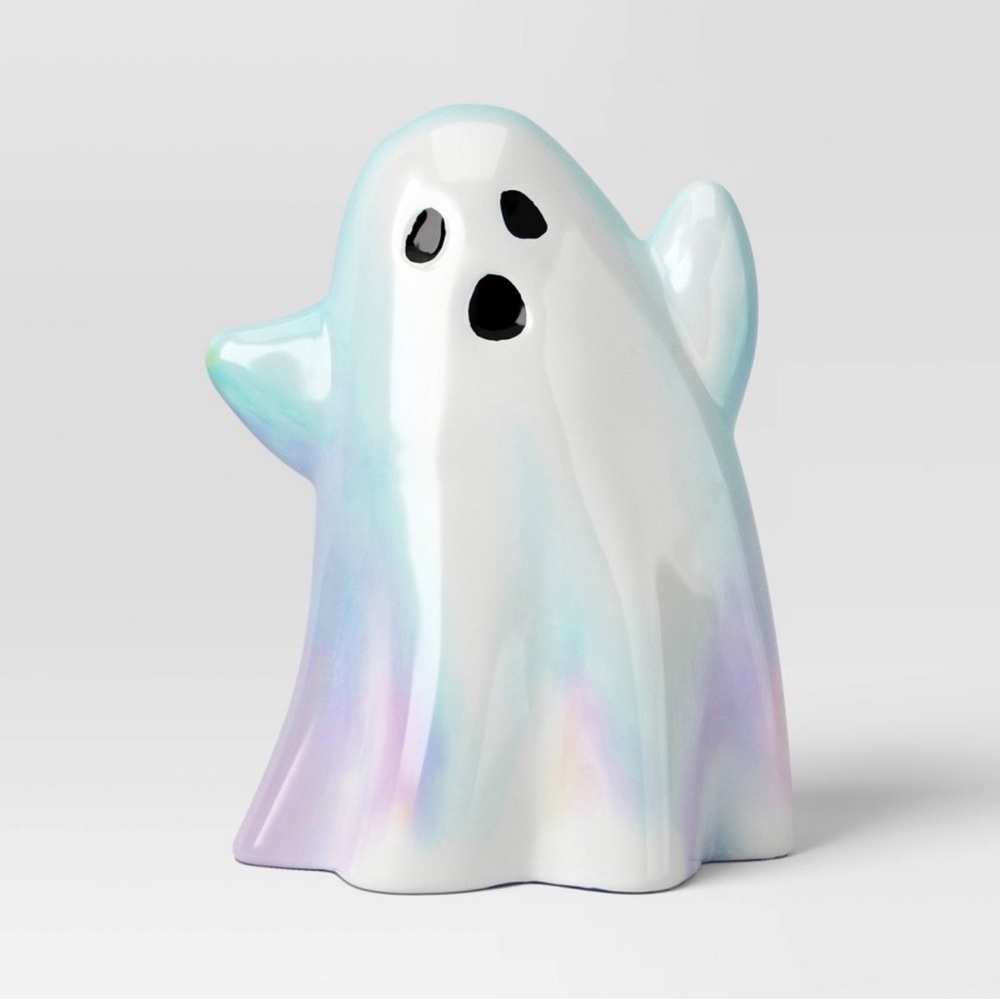 New! Hyde and Eek White Iridescent Ghost Halloween Glass Figurine